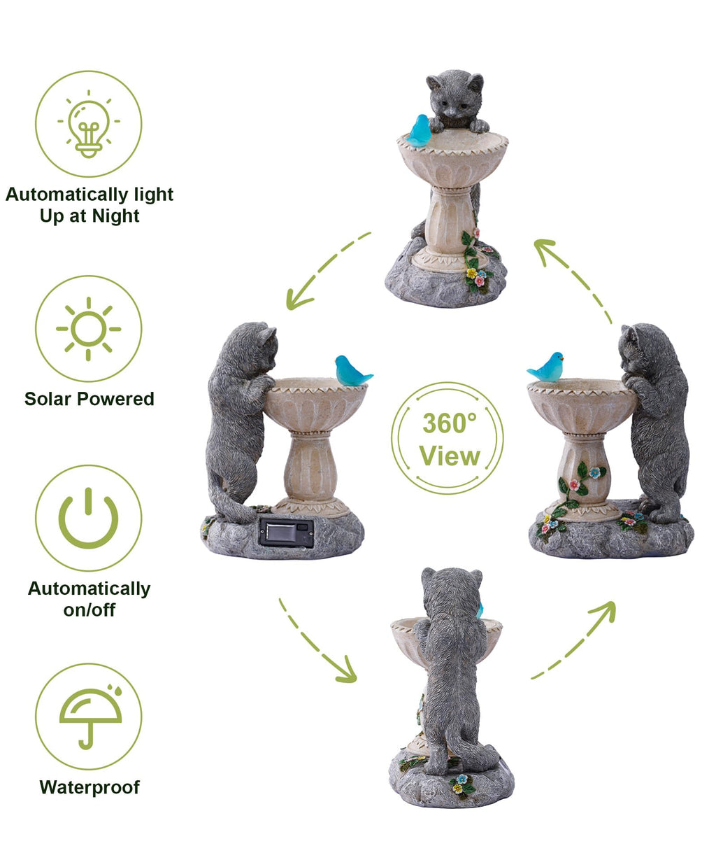 Philodwell Solar Cat Birdbath Garden Statue: Outdoor Figurine Decor