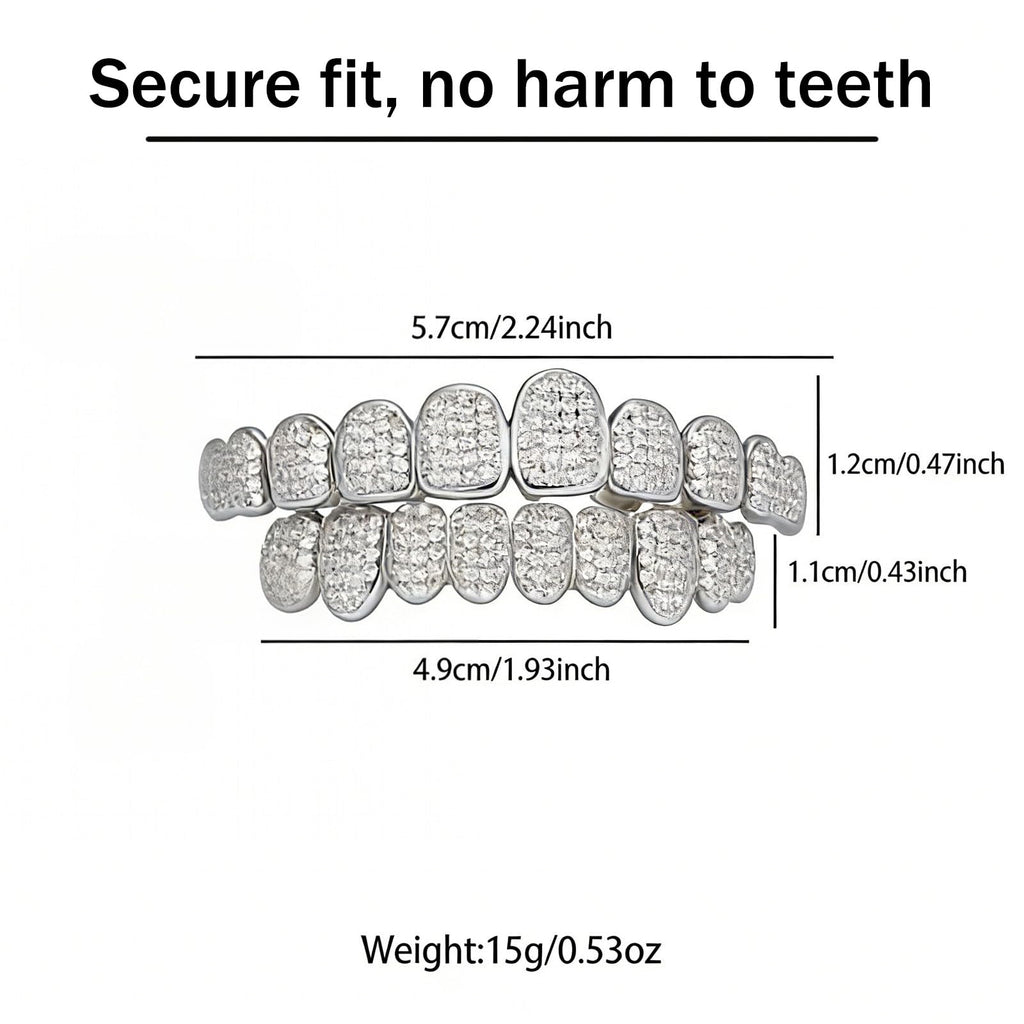 Men and women Adjustable Gold and Silver Grillz - Hip Hop Bling Tooth Covers with Cubic Zirconia - Detachable Fashion Dental Jewelry for Men (Silver)