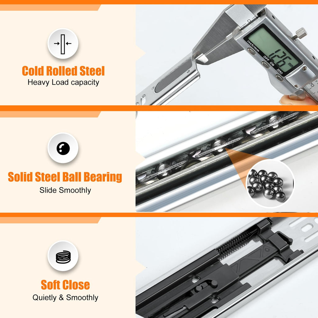 HBL’ 5 Pairs | Soft Close Drawer Slides 16 inch, Heavy Duty Cabinet Drawer Slides Replacement - Ball Bearing Full Extension, 200 LB Capacity, Made of Cold-Rolled Steel, Rust-Resistant & Long-Lasting.