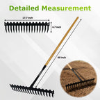 Garden Rake, 60" Wooden Handle with 17-Tine Metal Bow Rake, Secure Fit