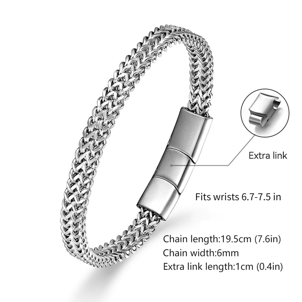 LUCKY2+7 Bracelets for Men-Stainless Steel Magnetic Clasp Franco Chain Mens Bracelet