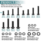 mxuteuk 888PCS Metric Screw Assortment Kit,M2 M3 M4 M5 Machine Screws,10.9 Grade Alloy Steel Metric Hex Button Head Cap Screws Nuts and Flat Washers Assortment Kit for 3D Printing