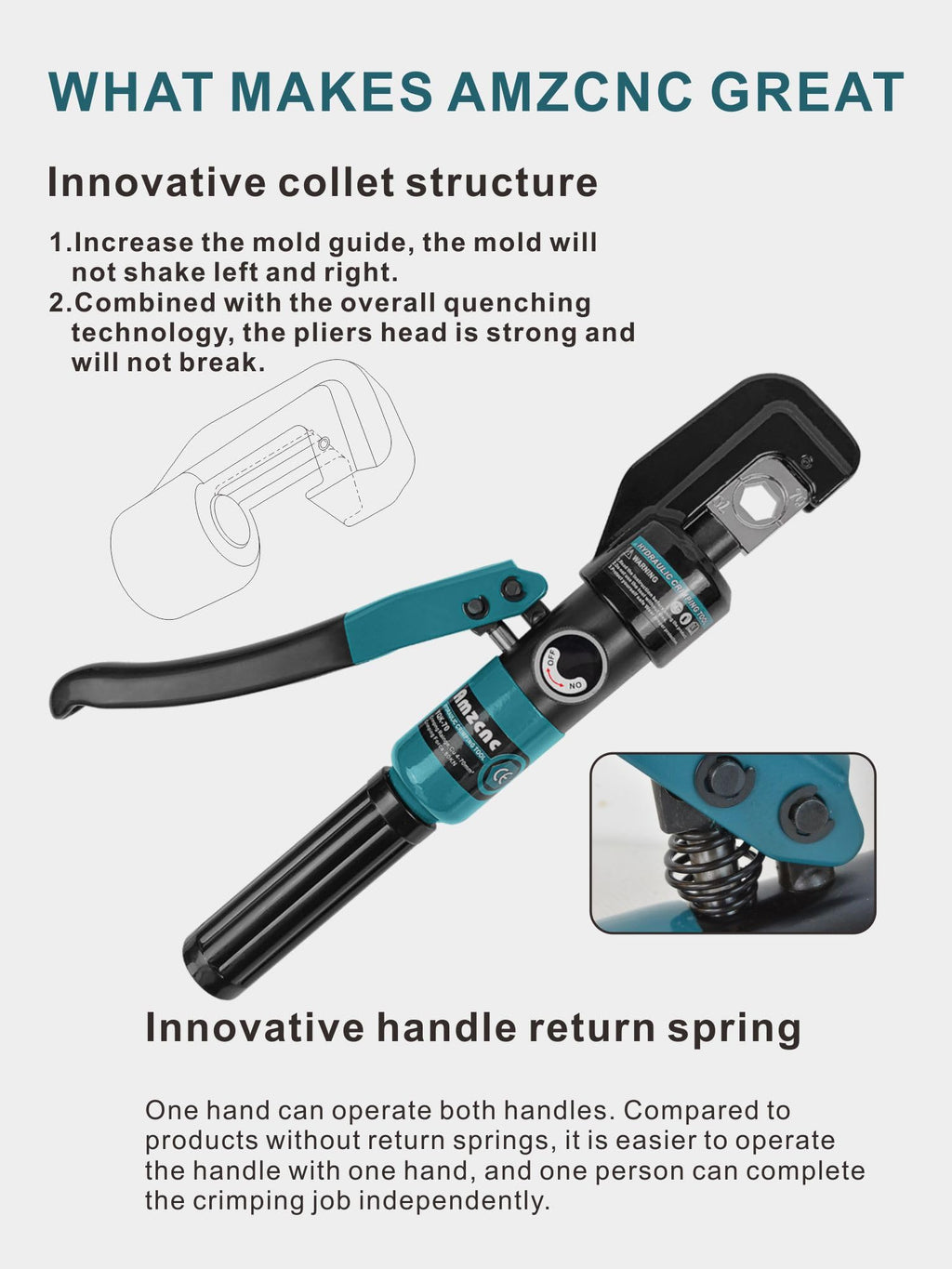 AMZCNC 10 Ton Hydraulic Battery Cable Crimper, 180° Rotating Head