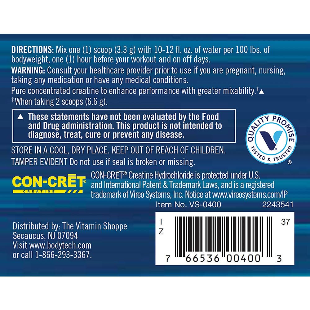 BodyTech Creatine HCl + Electrolytes Powder, Highly Water-Soluble Creatine with Electrolyte Minerals, Supports Hydration and Performance, Rocket Pop Flavor, 8.8 oz, 75 Servings