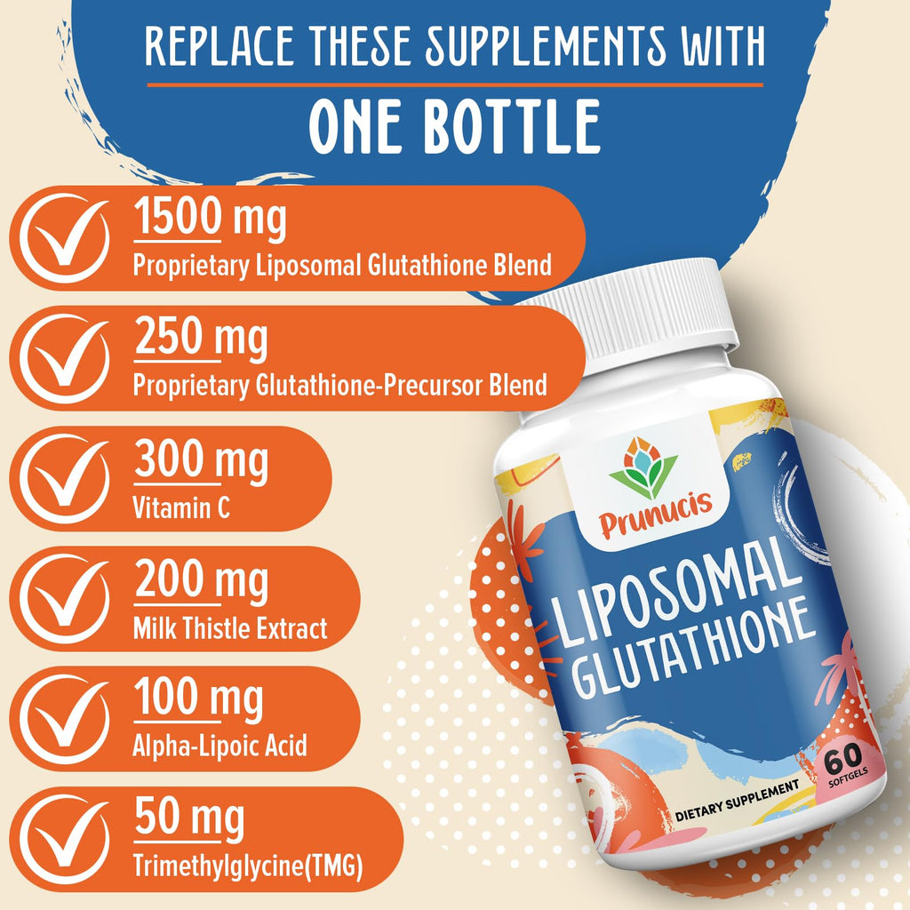 2400MG Liposomal Glutathione, with Vitamin C, Milk Thistle & Alpha-Lipoic Acid, Master Antioxidants, Pure Reduced L-Glutathione - Immune System, Cell Repair, Energy, High Absorption, 60 Softgels