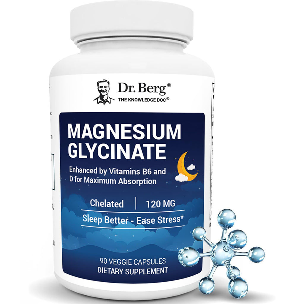 Dr. Berg Magnesium Glycinate 90ct – 4-in-1 Chelated for Muscle, Nerve, Sleep & Stress Support*– w/ D3, B6 & Zinc – 4X Lab-Tested – No Fillers – Formulated in USA, GMP-Certified