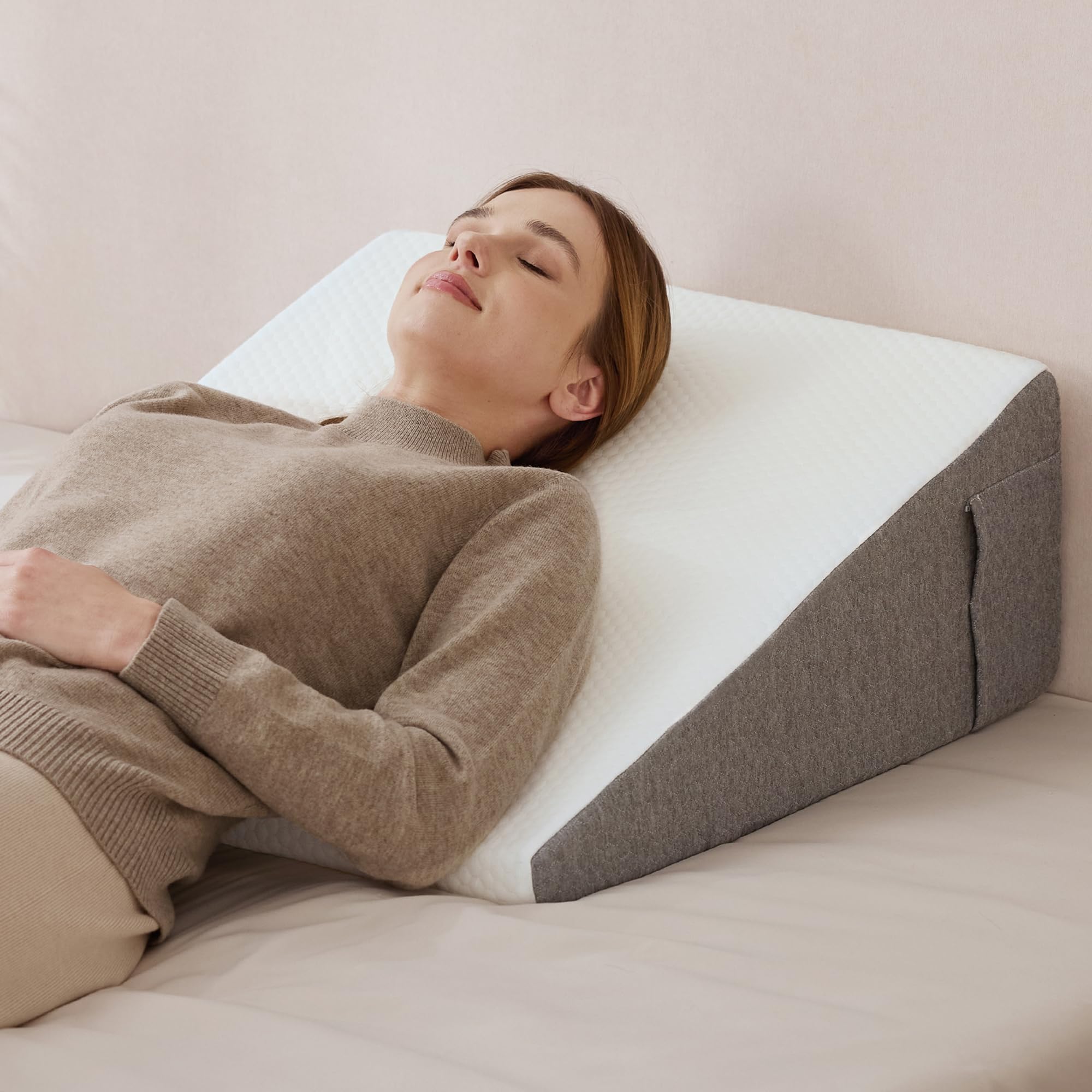 Wedge Pillow with Foam Top for Sleeping,Reading and Rest, 8 Inch Elevated Support Triangle Bed Pillow for Legs and Back Support with Washable Cover