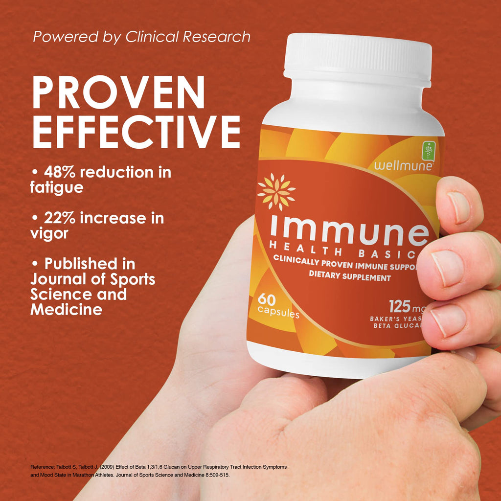 Immune Health Basics Ultra Strength Immunity - Clinically Proven Immune Support - Wellmune Highly Purified Beta Glucan - Gluten-Free, Non-allergenic, Non-GMO and Vegan Capsules - 60 Capsules, 125 mg
