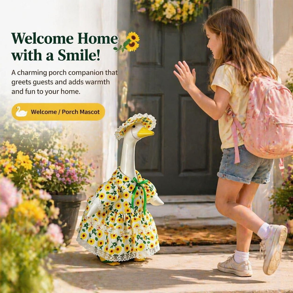 Aigidusansu Porch Goose Outfits Summer Sunflower Dress Goose Outfit Cute Lawn Porch Goose Clothes Fits 23" Goose Statue for Outdoor Garden Yard Patio Art Decor
