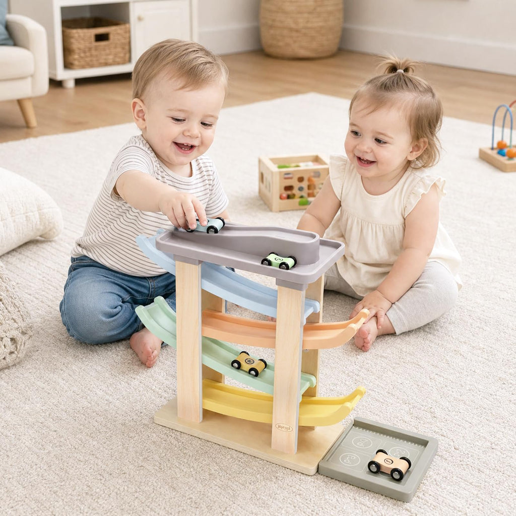 Joyreal Montessori Toddler Toys for 1+ Year Old Boys Girls Wooden Car Ramp