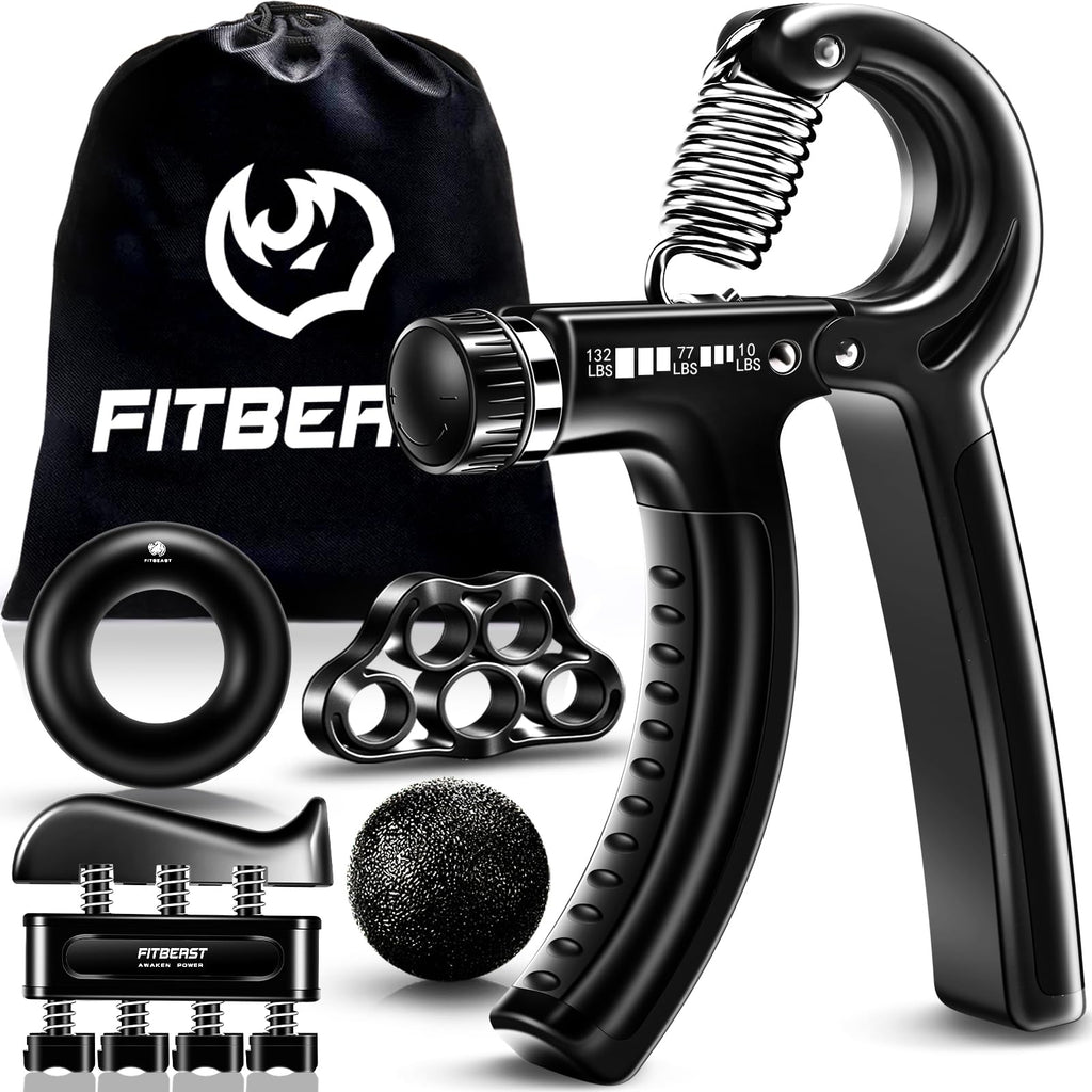 FitBeast Grip Strengthener Forearm Strengthener Hand Grips Strengthener Kit - 5 Pack Adjustable Resistance (Black)