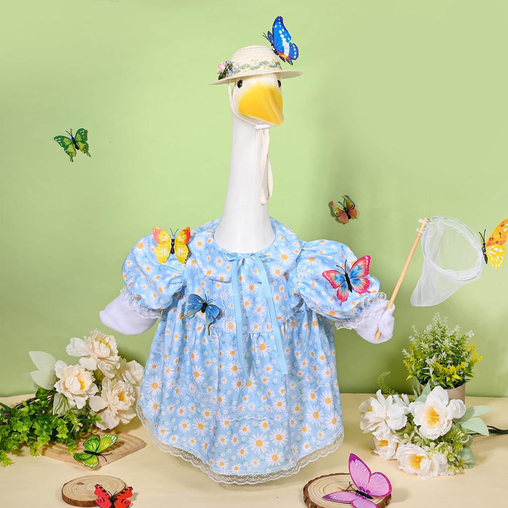 JcHrmers Butterfly Catcher Porch Goose Outfits Summer Goose Outfit Cute Lawn Goose Clothes Fits 23" Cement Plastic Goose Statue for Outdoor Garden Yard Patio Art Decor