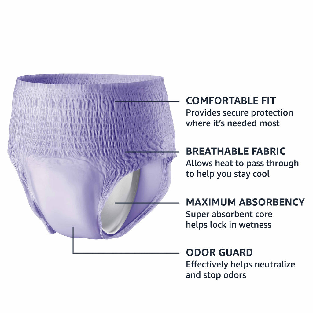 Amazon Basics Postpartum Incontinence Underwear for Women, Maximum Absorbency with Bladder Leak Protection, Fresh Protection, Disposable, Large, Lavender, 18 Count (Pack of 2)