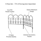 Metal Garden Fencing - Set of 5 Interlocking Panels for Flower Beds and Landscaping - Decorative Scroll Edging with Lawn Stakes by Pure Garden (Black)