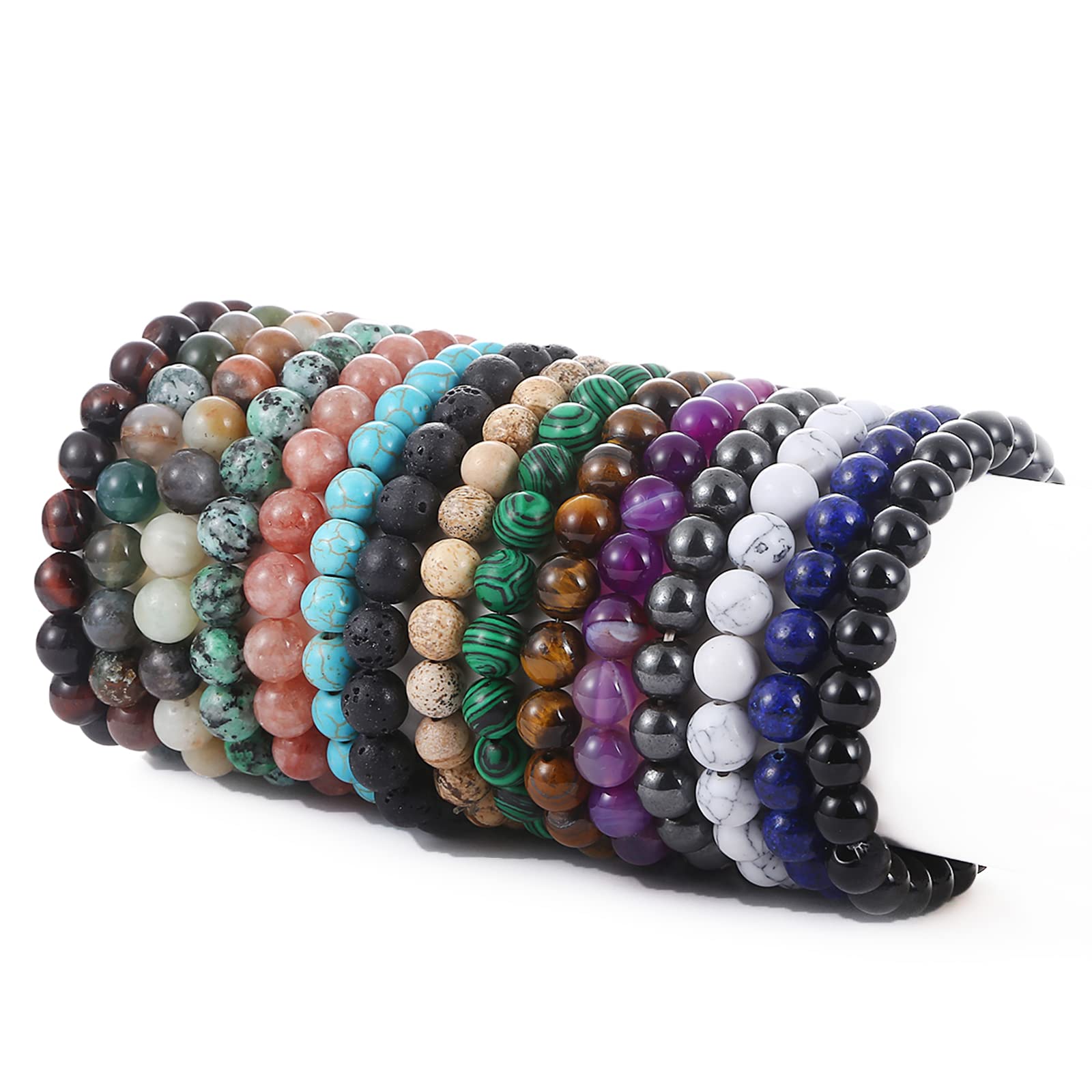 SONNYX 15 PCS 8mm Gorgeous Semi-Precious Gemstones Bracelets Unisex