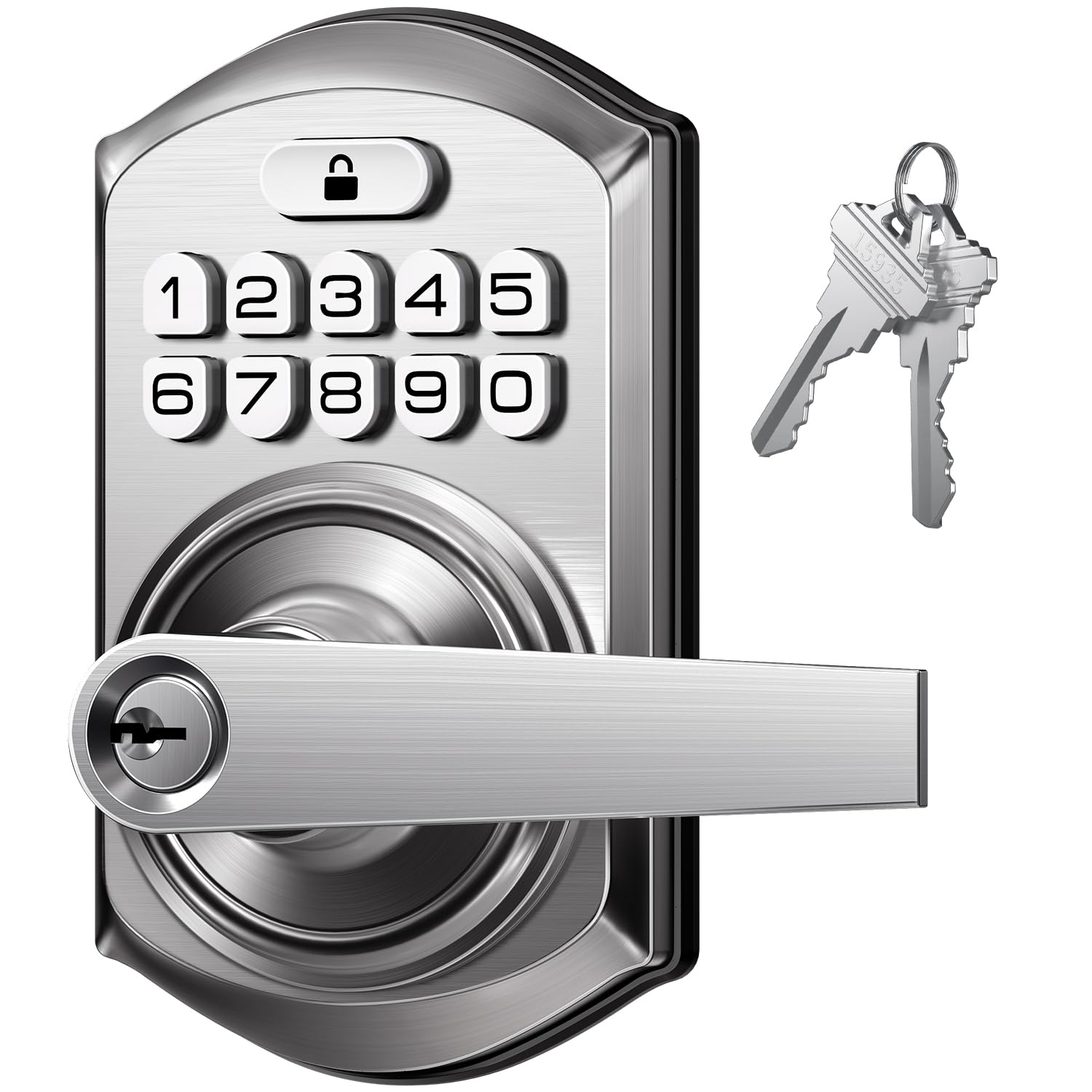 TEEHO TE004 Keyless Entry Keypad Door Lock with Handle - Smart Digital Electronic Lock for Interior Door with Anti-Peeping, Auto Lock & Passage Mode - Easy Installation - Satin Nickel