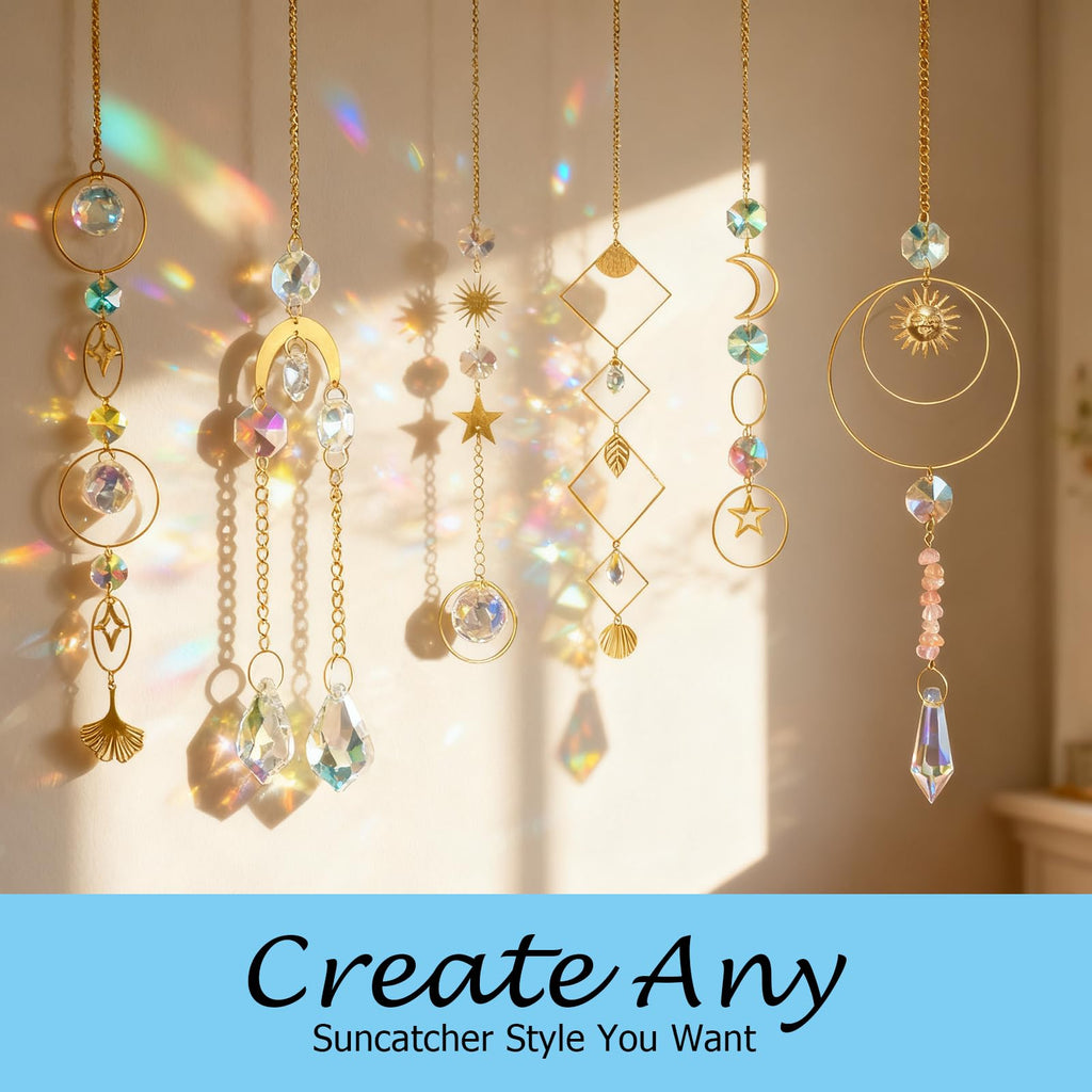 DIY Crystal Suncatcher Kit with Wind Chime, Sun and Moon Style