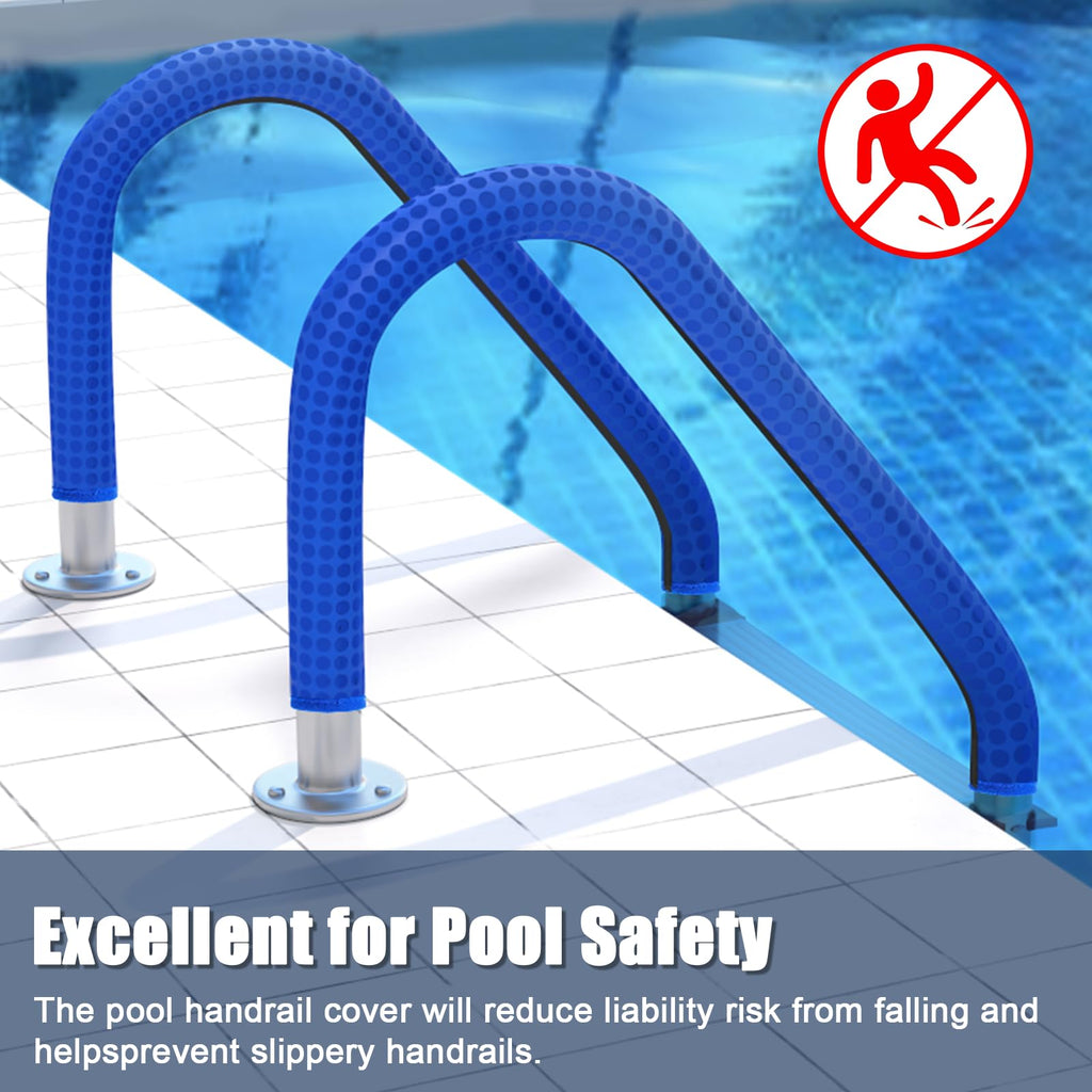 Pool Handrail Covers with Zippers 4 6 8 10 Ft Inground Swimming Pools Hand Rail Cover, Anti-Slip Cool Touch Heat Resistant, Blue, Non Slip Swim Pool Railing Ladder Stair Handle Grip (6 Feet 2 Pcs)