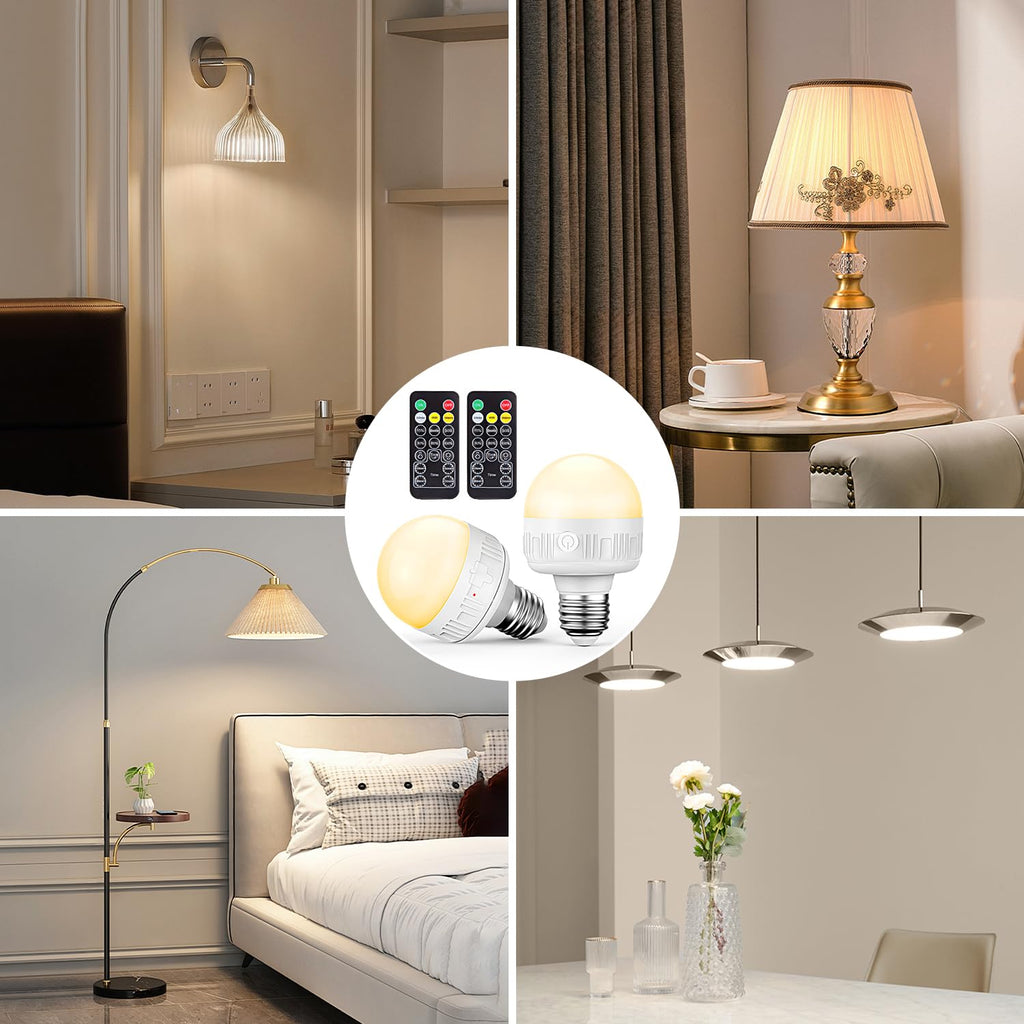 SCOPOW 1PC Rechargeable Light Bulbs with Remote Control Timer and 3 Color Temperature Rechargeable Battery Operated Light Bulb (5W+E26+3Colors+1PC)