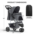 Pet Stroller for Small Dogs 10 lbs, Dog Stroller for Medium Dogs 30 lbs, Cat Strollers for 2 Cats, 3 Wheels Foldable Jogger Puppy Stroller with Storage Basket and Cup Holder, Grey