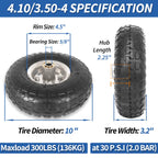 GICOOL 4.10/3.50-4" Tire and Wheel, 10" Pneumatic Tire, 4 Pack, with 2 1/4" Offset Hub, 5/8" Axle Bore Hole, Sealed Bearings for Hand Truck Trolley Dolly Garden Wagon Cart Wheel Replacement