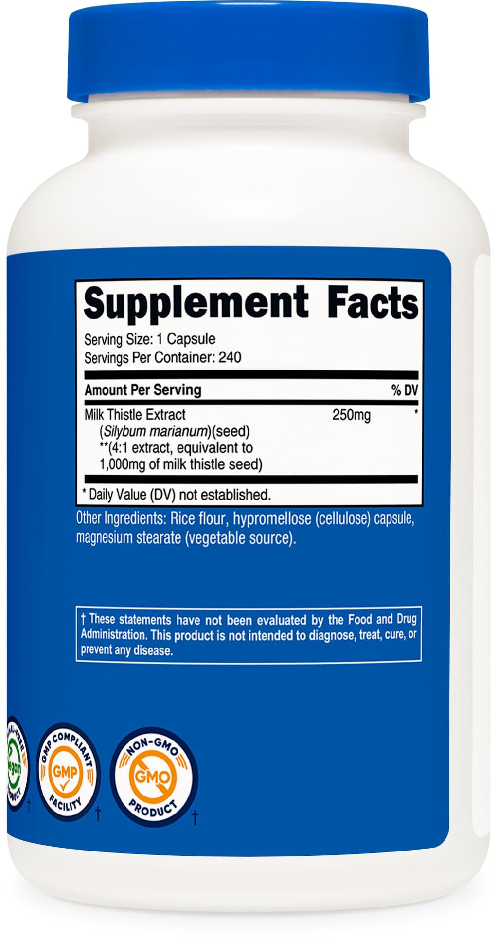 Nutricost Milk Thistle 1,000mg Equivalent from 250mg of 4:1 Extract Per Serving, 240 Capsules for 240 Servings Per Bottle (2 Pack) - Vegan, Non-GMO and Gluten Free