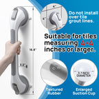 LEVERLOC Grab Bars for Bathtubs and Showers, Shower Handle 17 Inch Strong Suction Bath Handrails, Safety Grip for Bathroom Chair, Bathroom Grab Bar for Senior No Drilling Waterproof,Grey