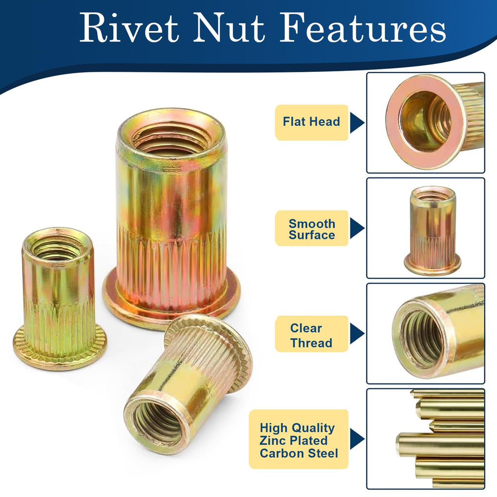Vifmy M6-1.0 Rivet Nut, 115Pcs Zinc Plated Threaded Inserts Rivnuts