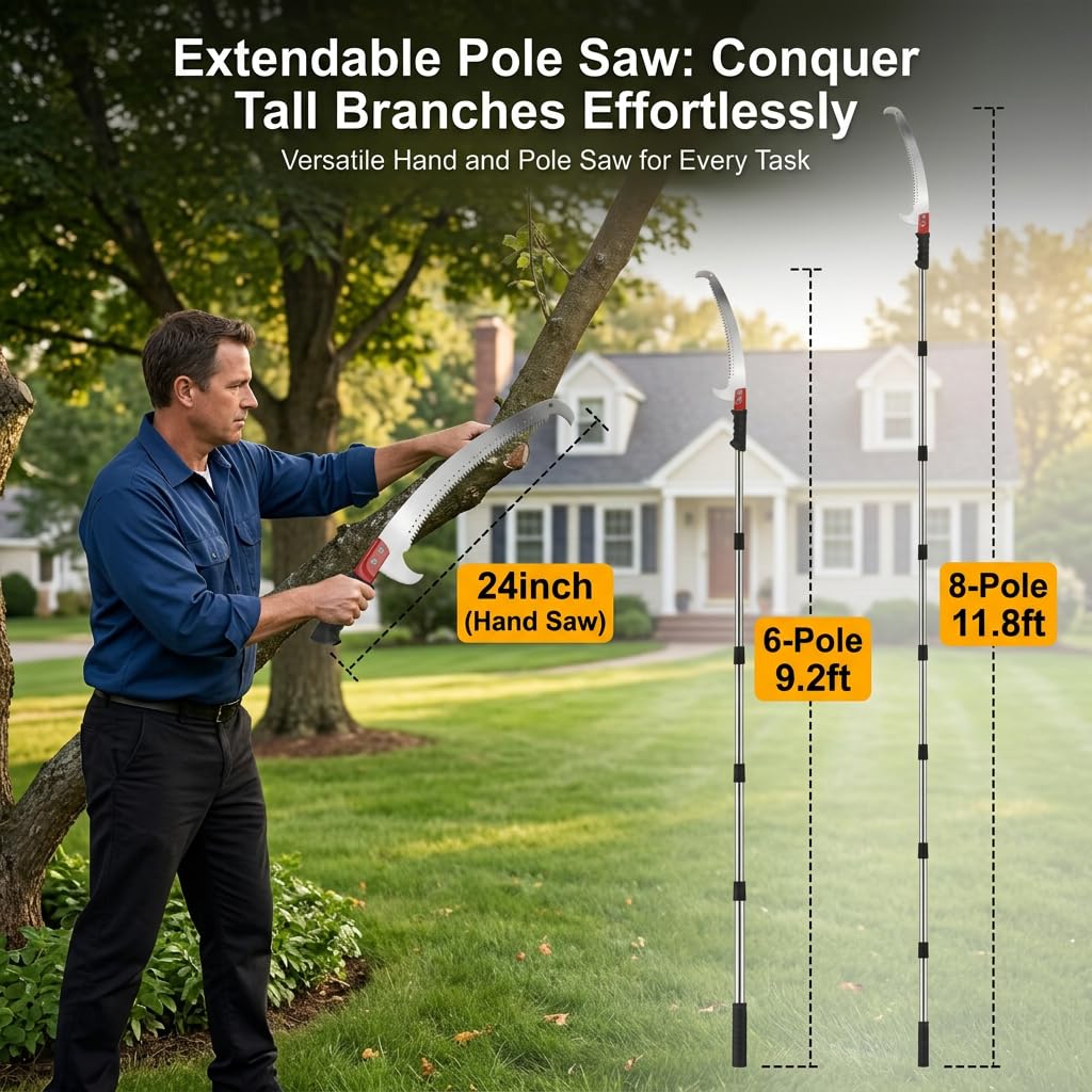 RISETEX Pole Saws for Tree Trimming 11.8 FT, Manual Pruning Saw