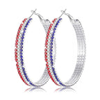 4th of July Earrings Sparkle Rhinestone Hoop Earrings Patriotic Red White and Blue Earrings Glitter Crystal Stainless Steel Hoop Earring for Women American Flag Jewelry