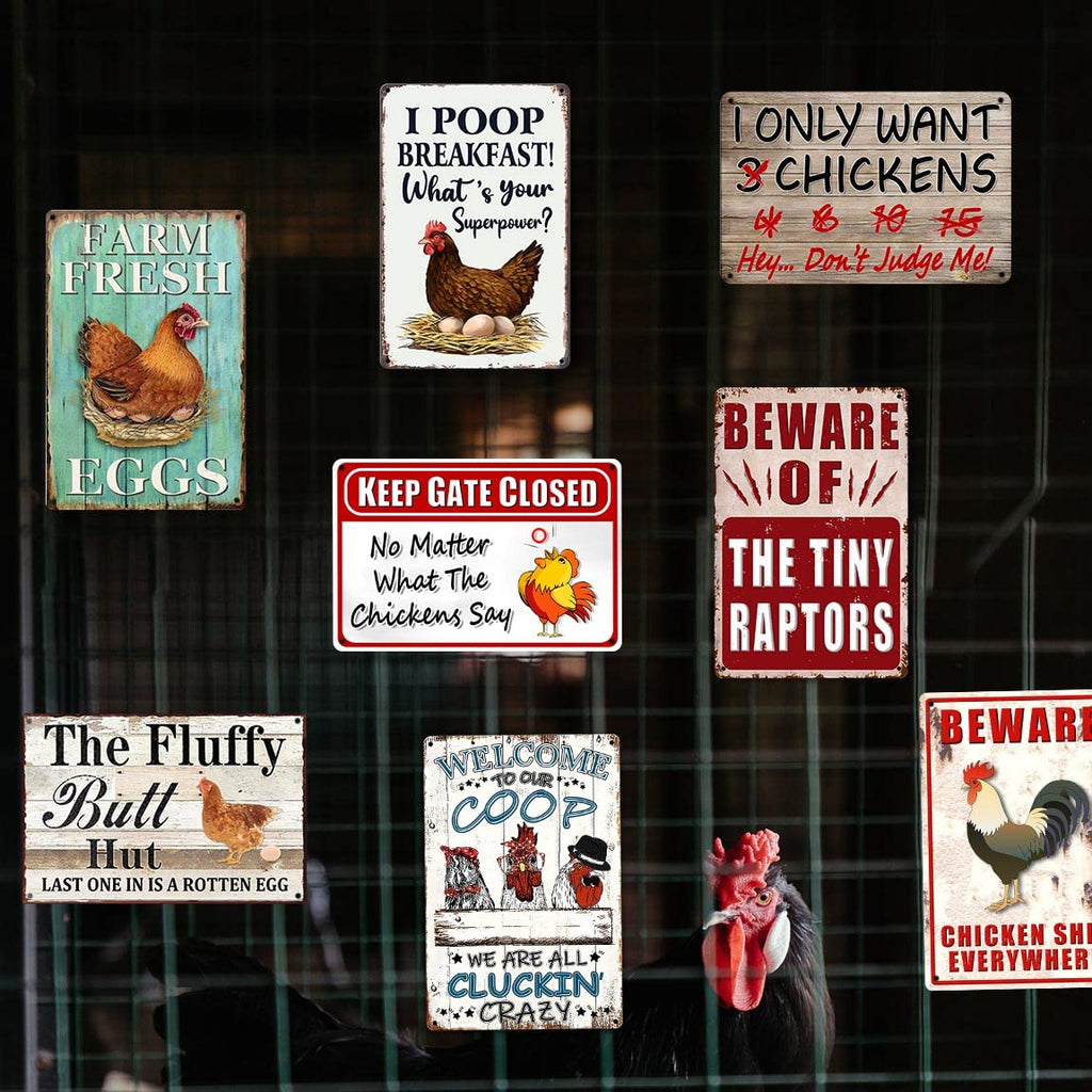 8 Pack Chicken Coop Accessories, Funny Chicken Coop Metal Signs Outdoor Decor Chickens Farm Personalized Tin Sign Chicken Gifts For Lovers House Decor 8×12 Inch