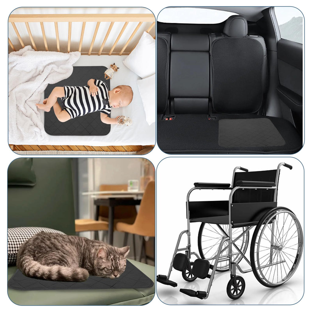 Waterproof Chair Pads for Incontinence, 4 Pack Reusable Seat Protector Pads 22" x 21", Washable Chair Protector Seat Cover, Non-Slip Absorbent Incontinence Pad for Bed, Wheelchair, Kid & Pet - Black