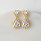 SWEETV Cubic Zirconia Teardrop Bridal Earrings, Rhinestone Dangle Earrings for Wedding Prom Anniversary (Gold)