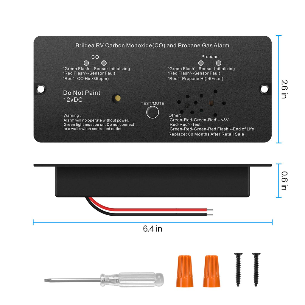 RV Carbon Monoxide & Propane Gas Alarm, Briidea Dual LP/CO Alarm with Separate LED Indicator Light, Metal Housing, 100dB Loud Alert, Flush Mount, Compatible Replacement for Safe-T-Alert 30-442 Series