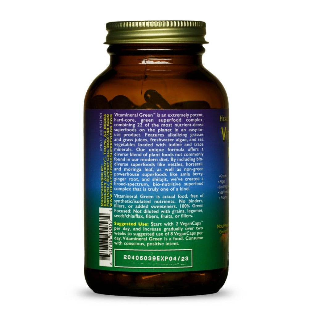 HEALTHFORCE SUPERFOODS Vitamineral Green - Mineral Supplement for Immune & Thyroid Support - Green Powder Supplement with Ingredients from The Land - Gluten-Free & Vegan - 120 Capsules