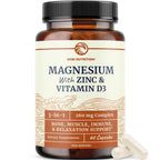 Magnesium Zinc & Vitamin D3 | 260MG Complex | High Absorption Mag Citrate, Glycinate & Malate | Muscle, Nerve Function & Bone Health Support | Zinc and Magnesium Supplement with VIT D3 | 60 Ct.