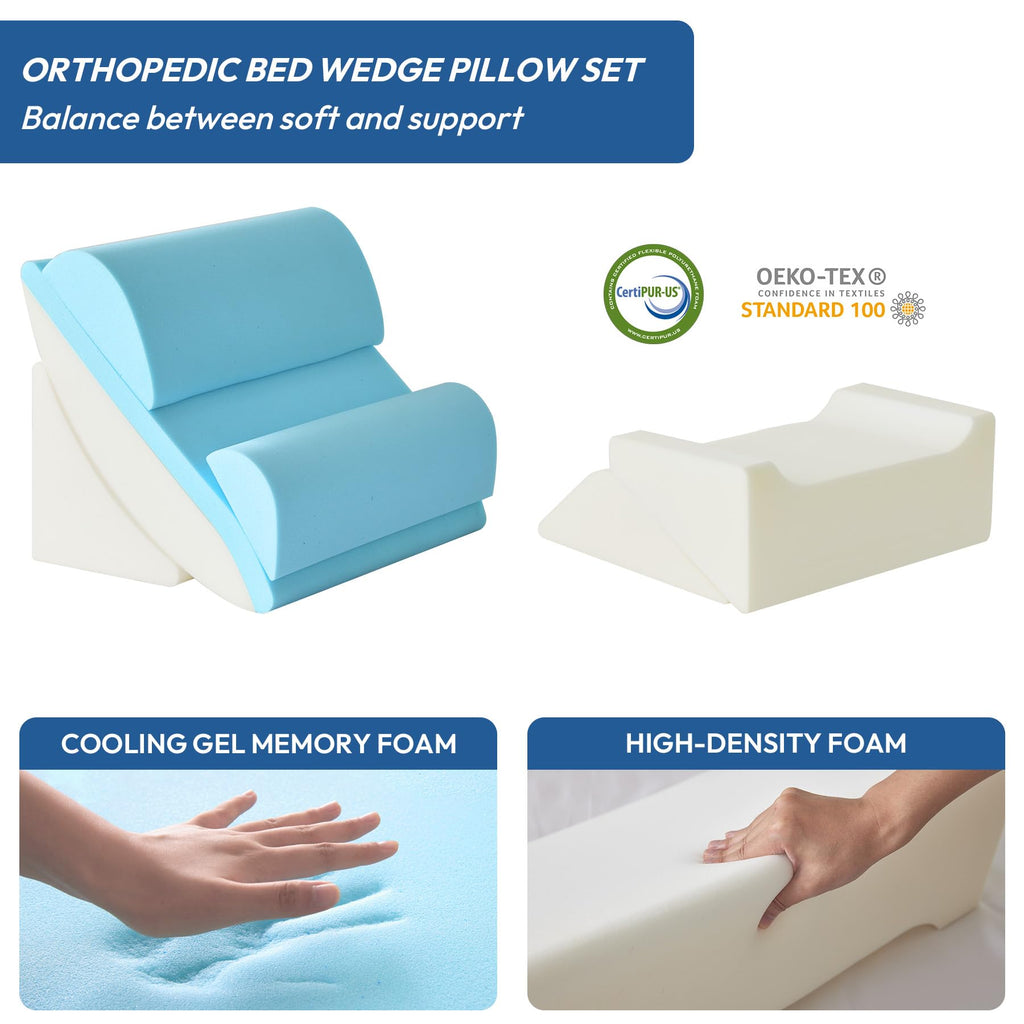 Ahpmeoa 6PCS Wedge Pillow Set for After Surgery, Bed Wedge Pillow Post Surgery, Bed Pillows for Sitting Up, Sleeping, Acid Relux, Memory Foam Back Pillow, Beds Wedges & Body Positioners, White/Grey