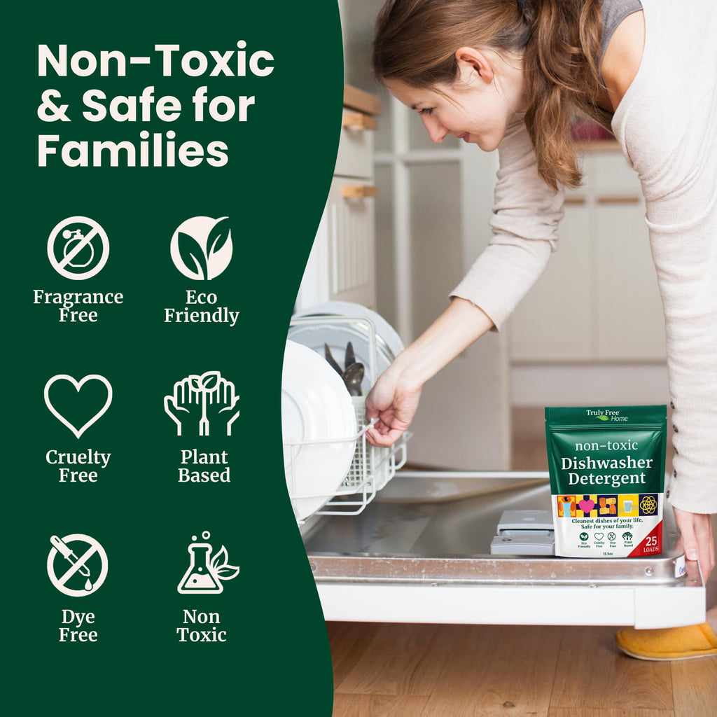 Truly Free Dishwasher Detergent Powder | Natural Dish Detergent, Dishwasher Soap | Plastic Free, Plant-Based, Clean, Heavy Duty Hard Water Stain & Grease Remover | Fragrance Free | 12.5 oz (Pack of 3)