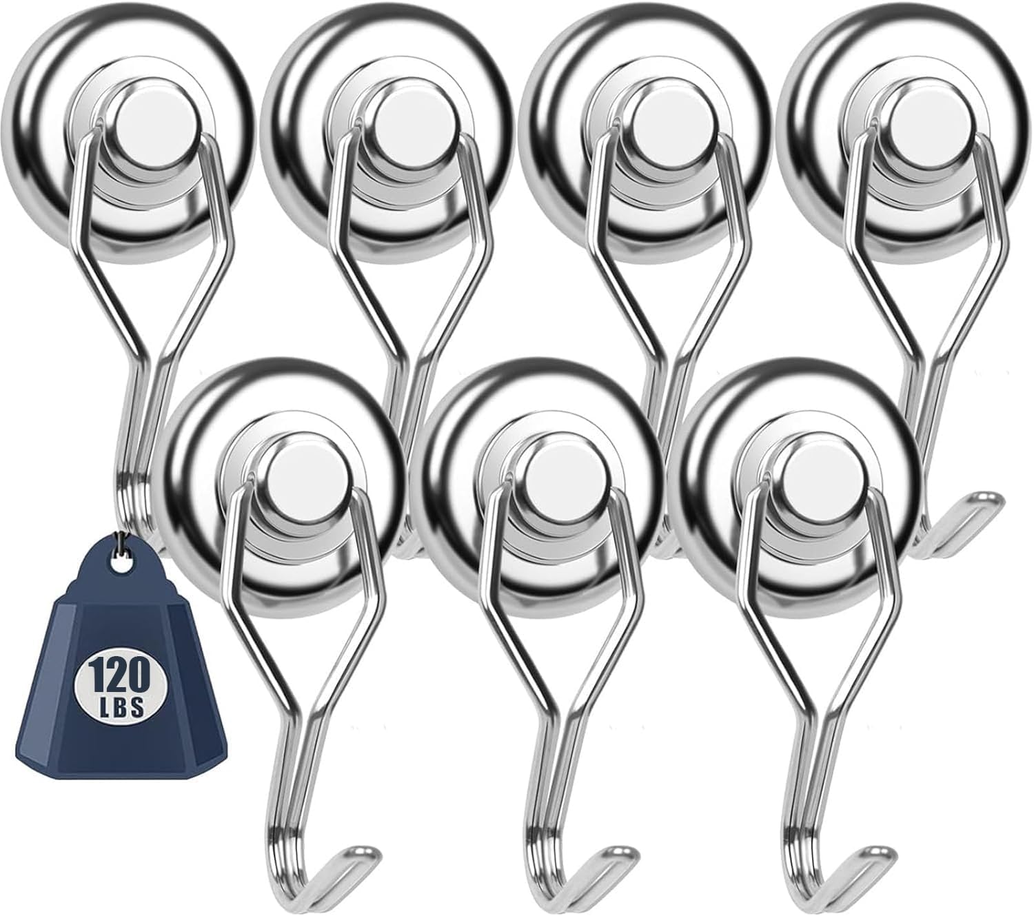 Swivel Swing Powerful Magnetic Hooks,Strong Heavy Duty Neodymium Magnet Hooks Great for Your Refrigerator and Other Magnetic Surfaces - Pack of 7 68mm(2.67in) in Length, 32mm(1.26in) in Diameter