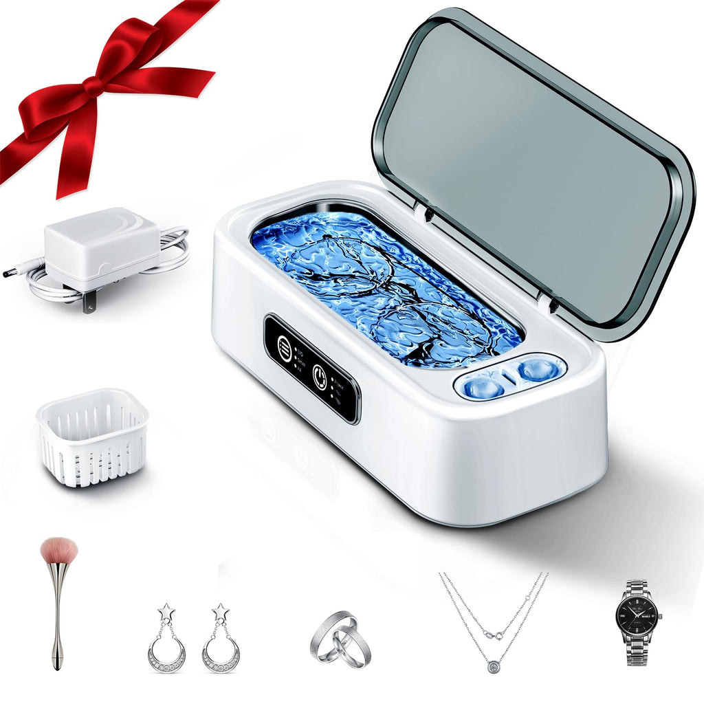 SUNPOW Ultrasonic Jewelry Cleaner Machine– Dual Chambers for Contact Lenses & Jewelry, 45kHz Sonic Cleaner for Silver & Gold, Rings, Earrings, Glasses, Watches, Necklaces – Quiet 45dB, Deep Cleaning