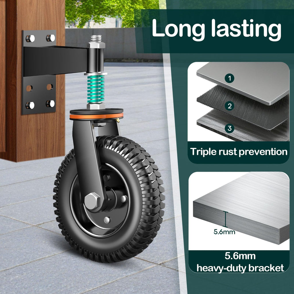 8 Inch Heavy Duty Gate Wheel, 750 lb Capacity, Fits Metal Tube Gates and Wooden Gates, 360° Swivel Spring-Loaded Caster. Gate Wheel for Smooth Operation. (8-INCH 2PACK)