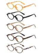 JM 5 Pack Oval Reading Glasses for Women, Trendy Blue Light Blocking Computer Readers with Spring Hinges +1.5