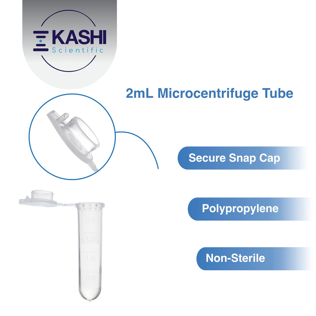 Kashi Scientific 2mL Clear Snap Cap Microcentrifuge Tube with Graduation, Lab Grade Polypropylene Plastic [2mL, 1000]