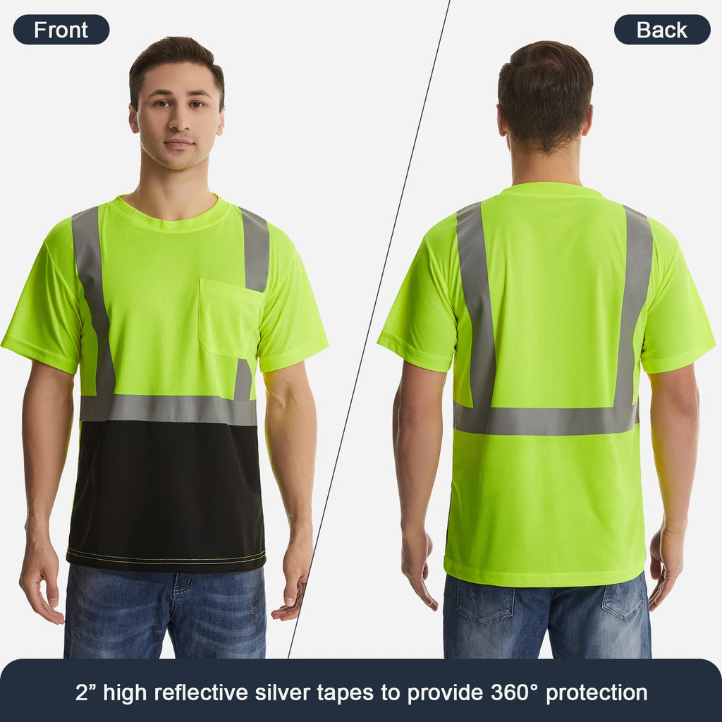 SKSAFETY High Visibility Classic T-Shirts Quick Dry Class 2 Safety Shirts for Men＆Women, Quick Dry Reflective Short Sleeve Breathable Birdeyes T-Shirt with Pocket for Construction work. XL