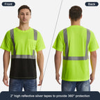 SKSAFETY High Visibility Classic T-Shirts Quick Dry Class 2 Safety Shirts for Men＆Women, Quick Dry Reflective Short Sleeve Breathable Birdeyes T-Shirt with Pocket for Construction work. XL