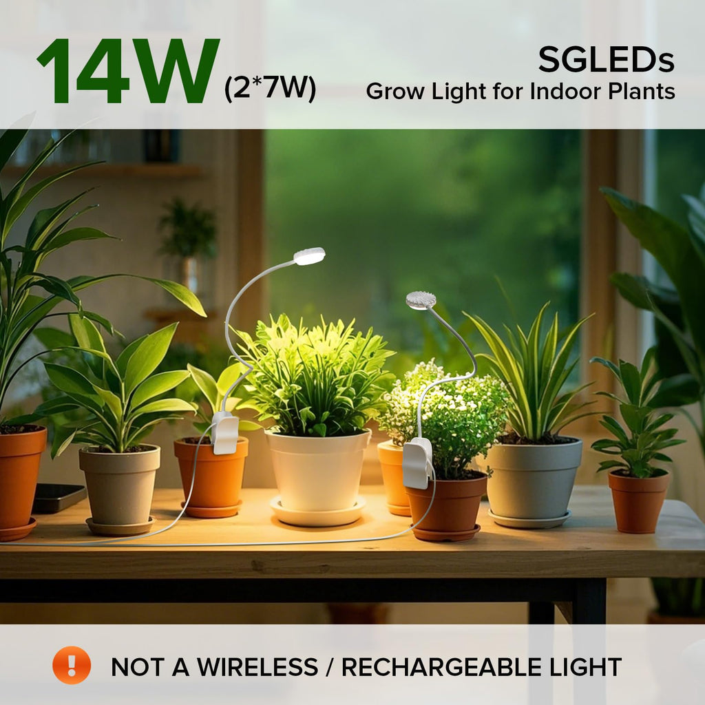 SGLEDs Clip-On Grow Lights for Indoor Plants, 2-in-1 Dual Head Timer