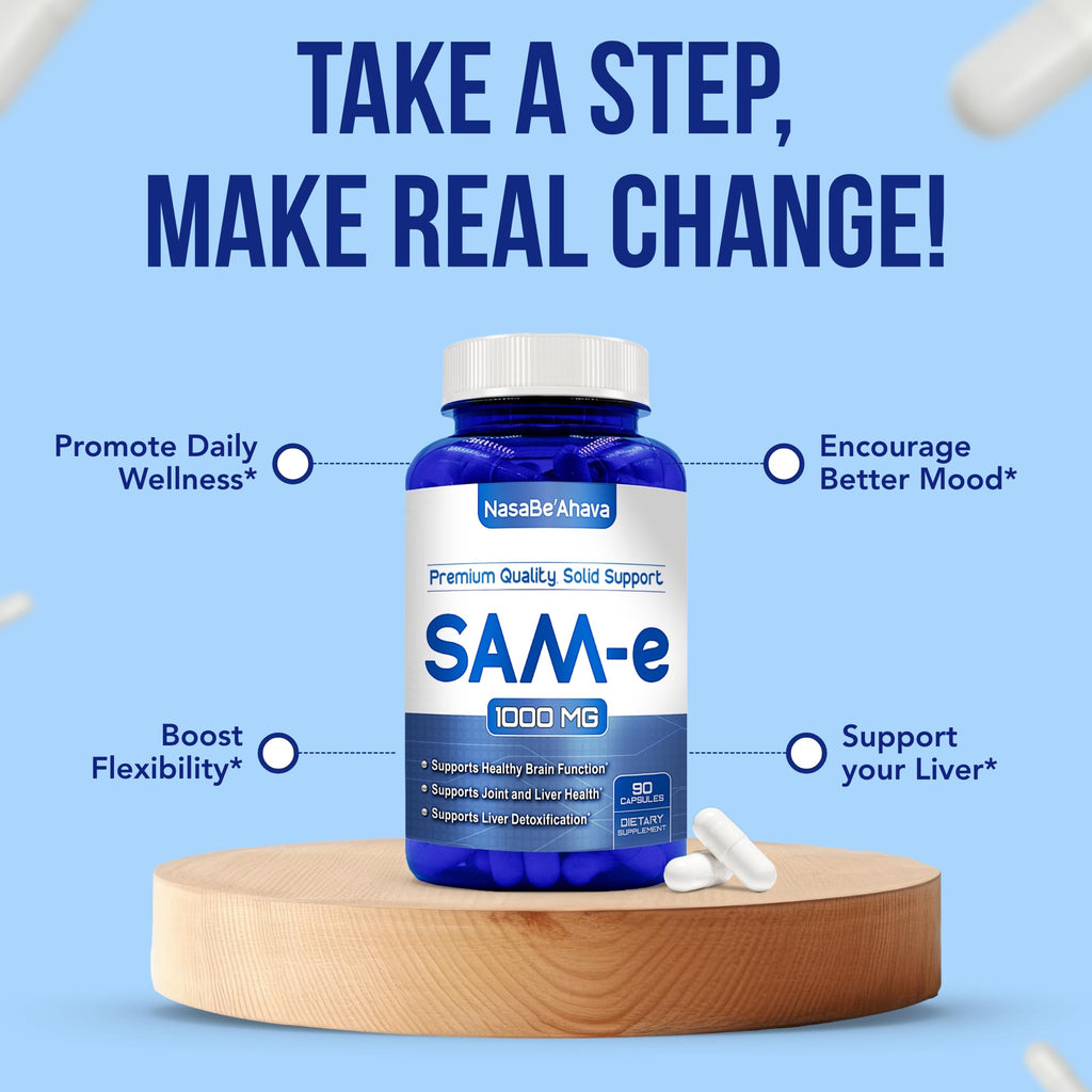 NasaBeahava Extra Strength SAM-e Supplement | Same S-Adenosyl-L-Methionine 1000mg per Serving for Bone and Mood Support Supplement | Made in the USA Non-GMO and Gluten Free (45 Day Supply) (Single)
