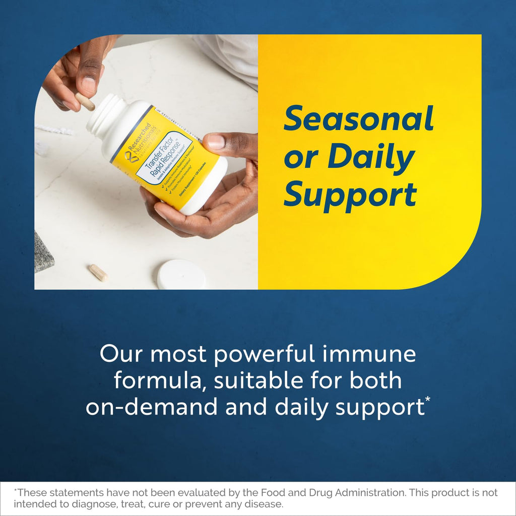 Researched Nutritionals Transfer Factor Rapid Response Immune Support Supplement - Colostrum Blend with Beta Glucan, IP-6 & Lactoferrin, Fast-Acting Innate & Adaptive Immune Modulation (120 Capsules)