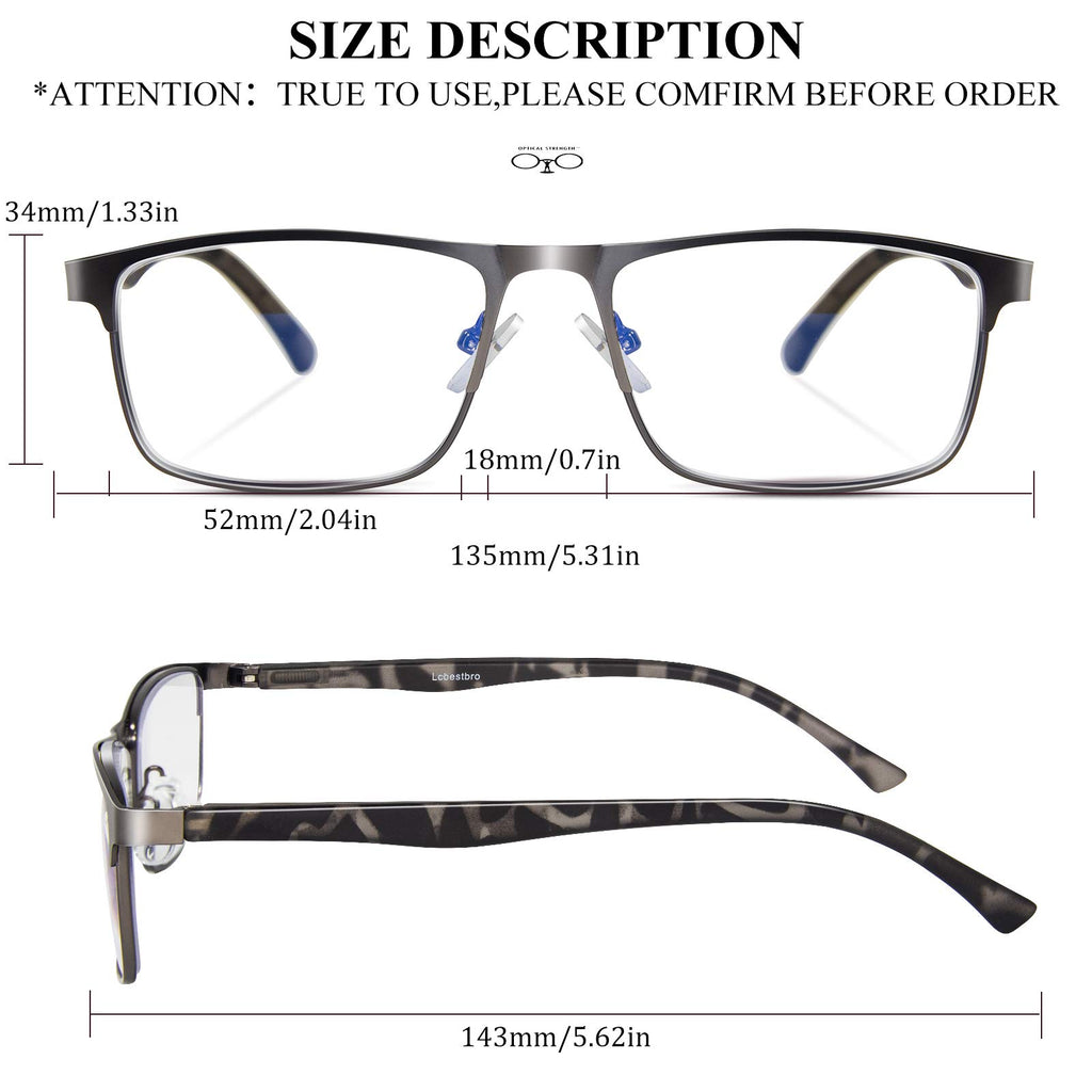 Lcbestbro 3 Pack Business Blue light Blocking Reading Glasses for Men, 0.5 Metal Readers