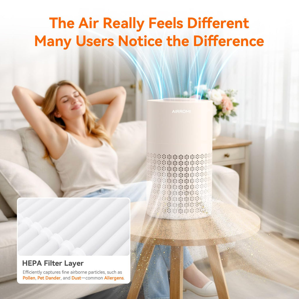 AIRROMI Air Purifier for Bedroom with A2001 Creamy Beige